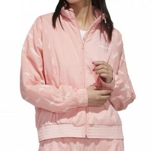 Adidas Pink Colorblock Windbreaker Jacket All Over Logo Print Retro Style XL